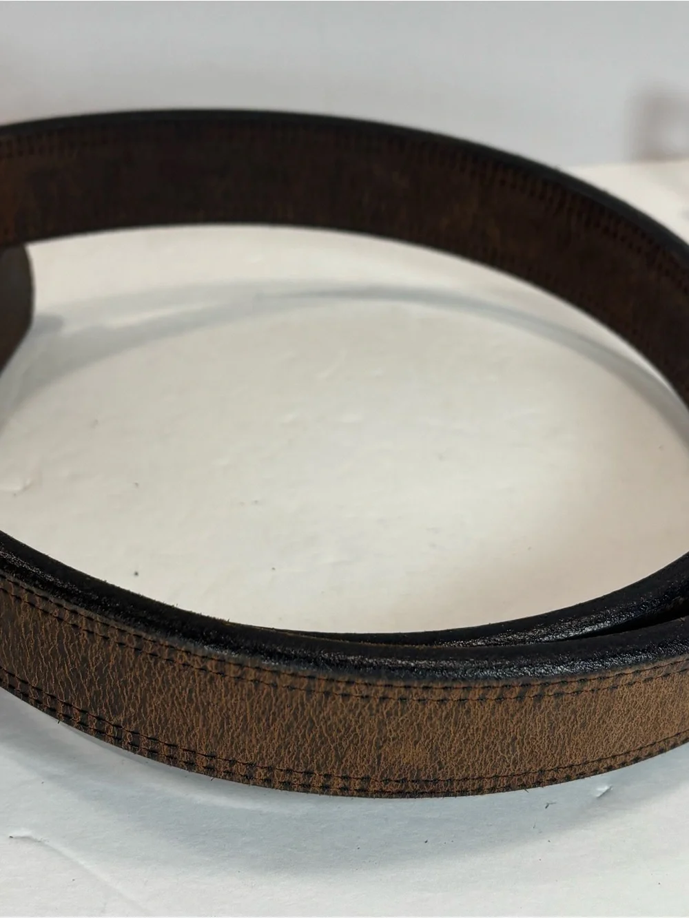 Vtg Hanks Brown Bison Full Grain Leather Belt Sz 44 Thick Everyday Western 52”